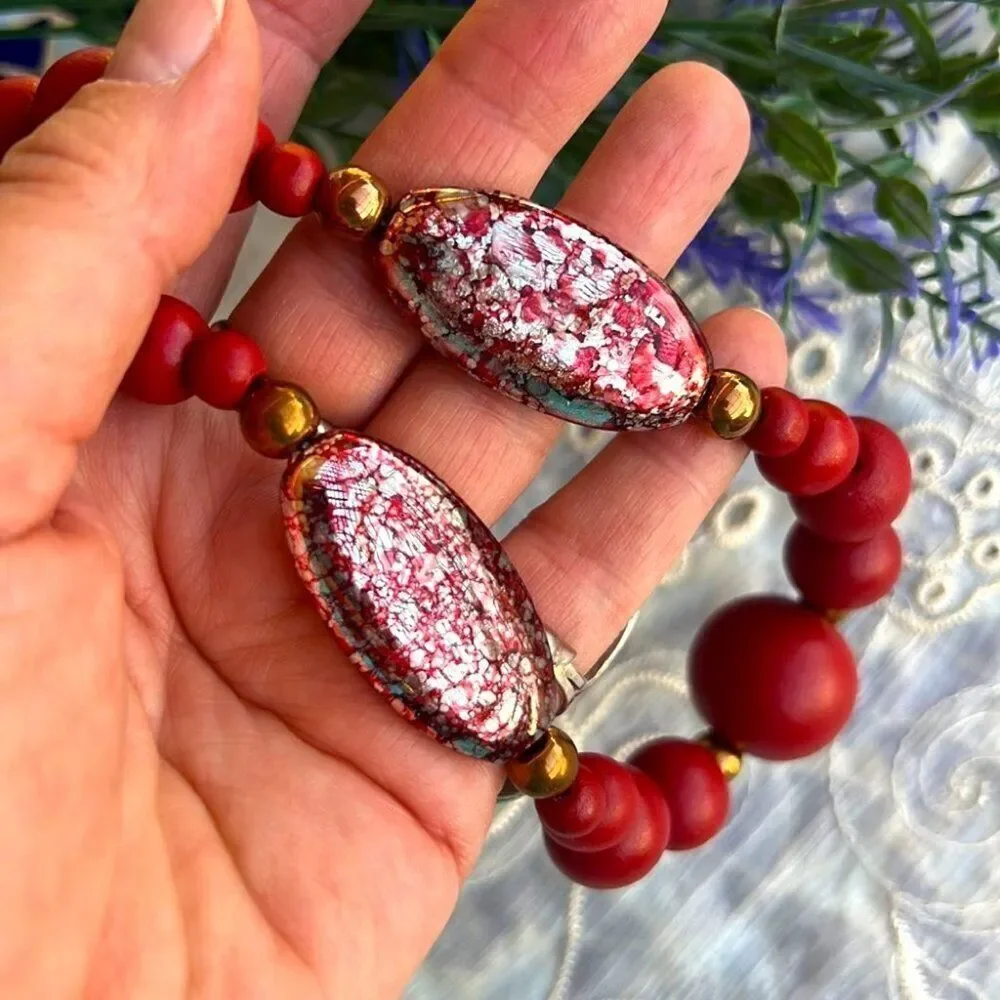 Red Wood Bead Necklace 18